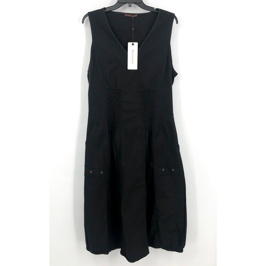 XCVI Women's Gibbon Tank Dress 2.0 Small Black V Neck Sleeveless Pockets NWT