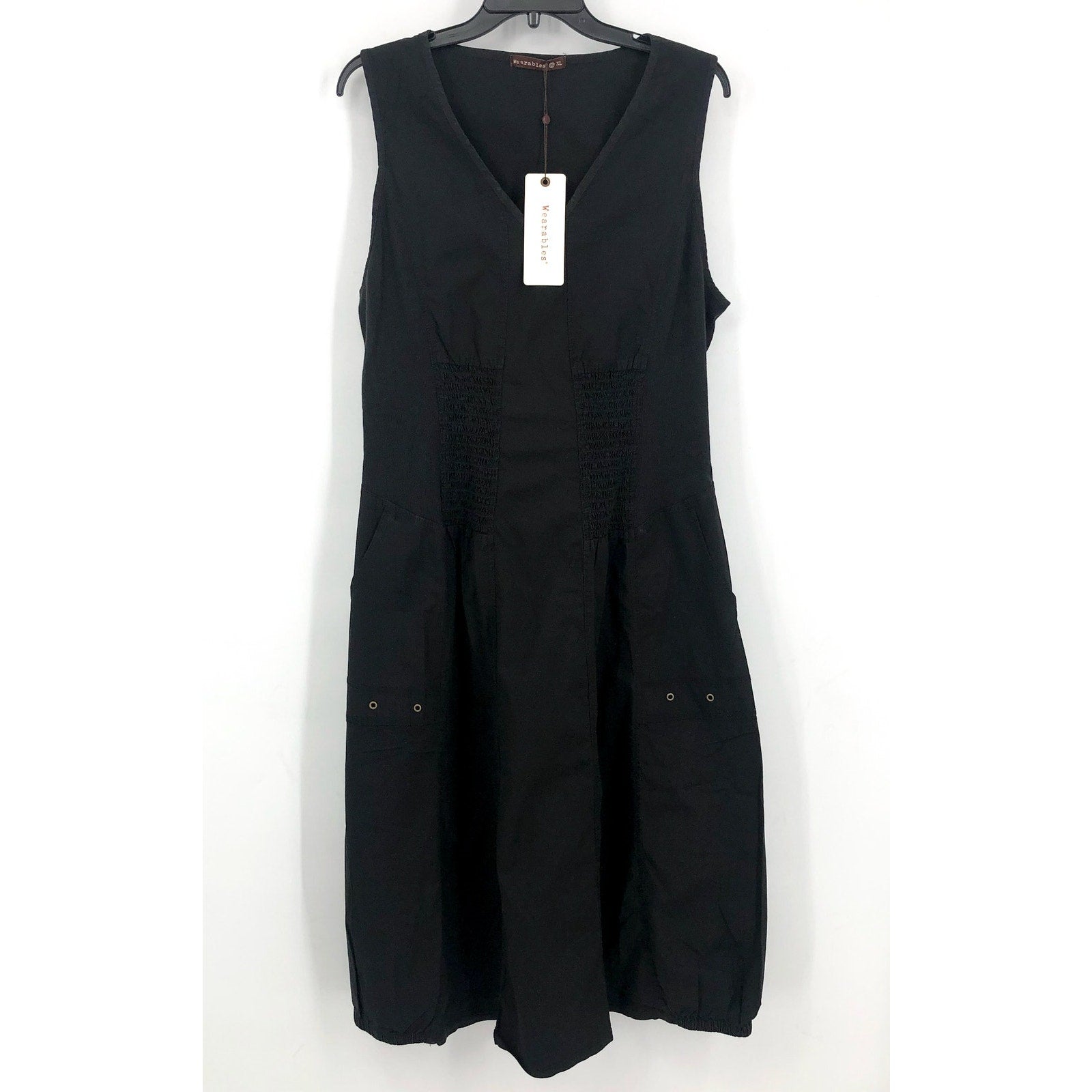 XCVI Women's Gibbon Tank Dress 2.0 Small Black V Neck Sleeveless Pockets NWT