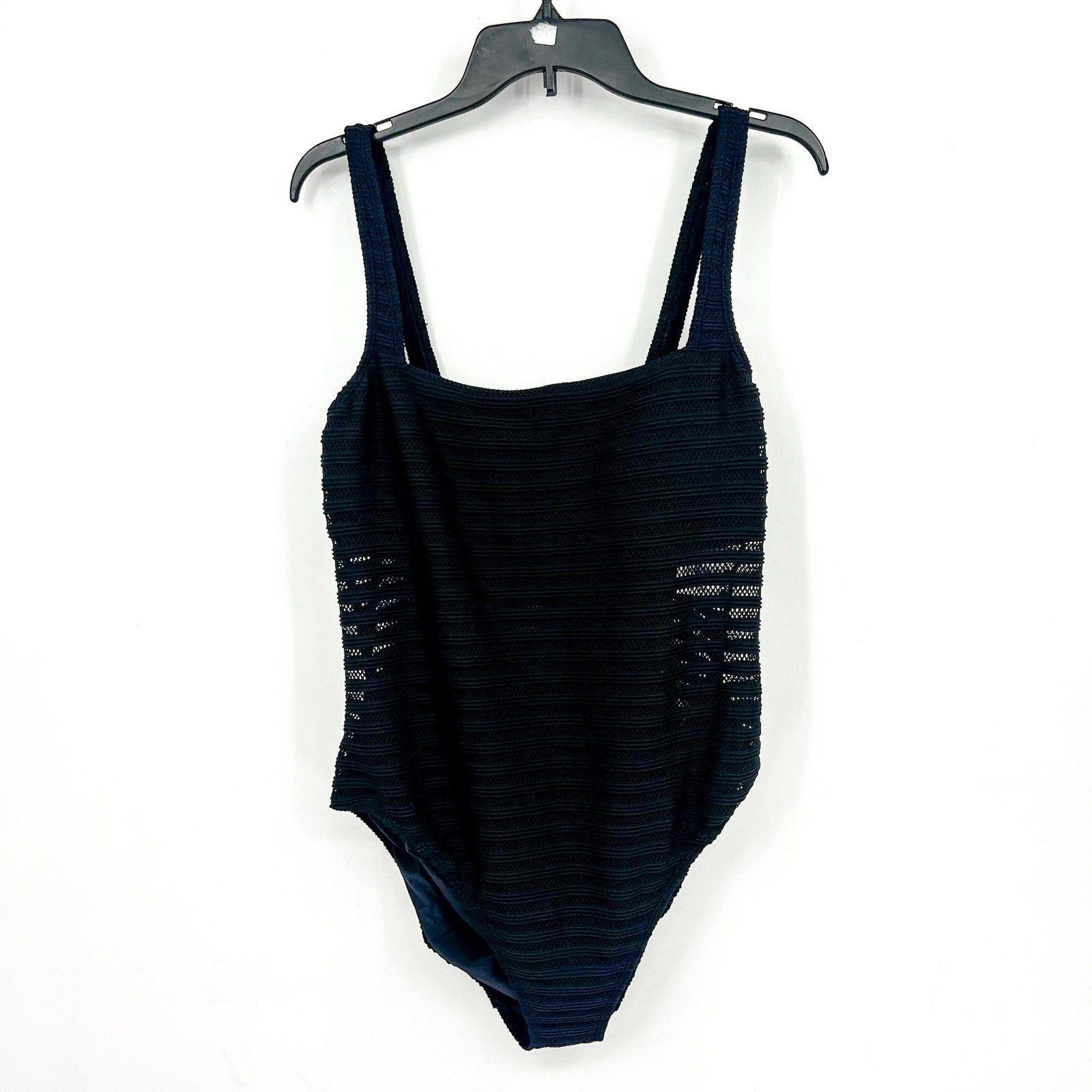 LAUREN RALPH LAUREN Ottoman One-Piece Swimsuit Size 16 Black Mesh Stripe NWT