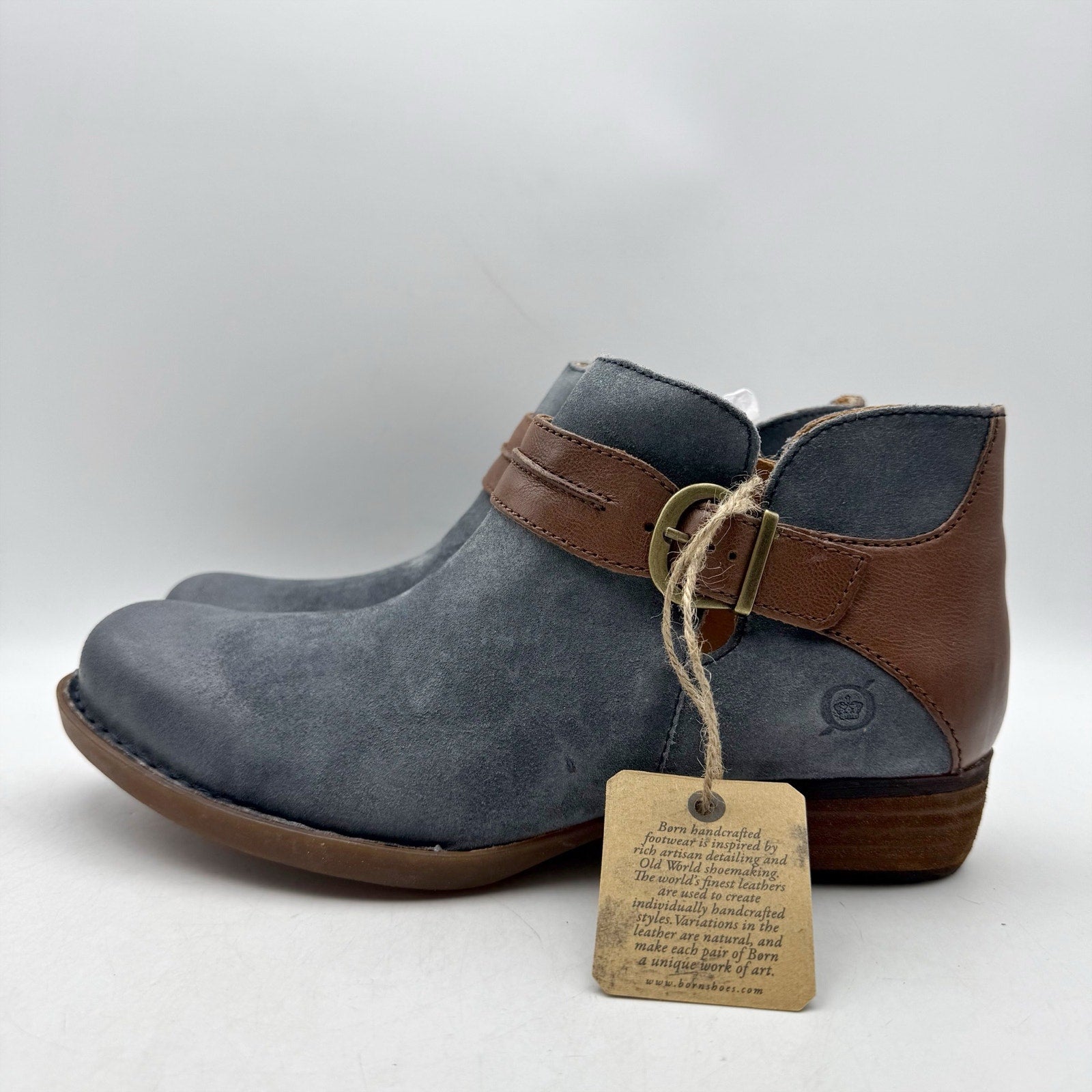 Born Womens Kati Ankle Booties US 8 M Blue Brown Leather NWOB