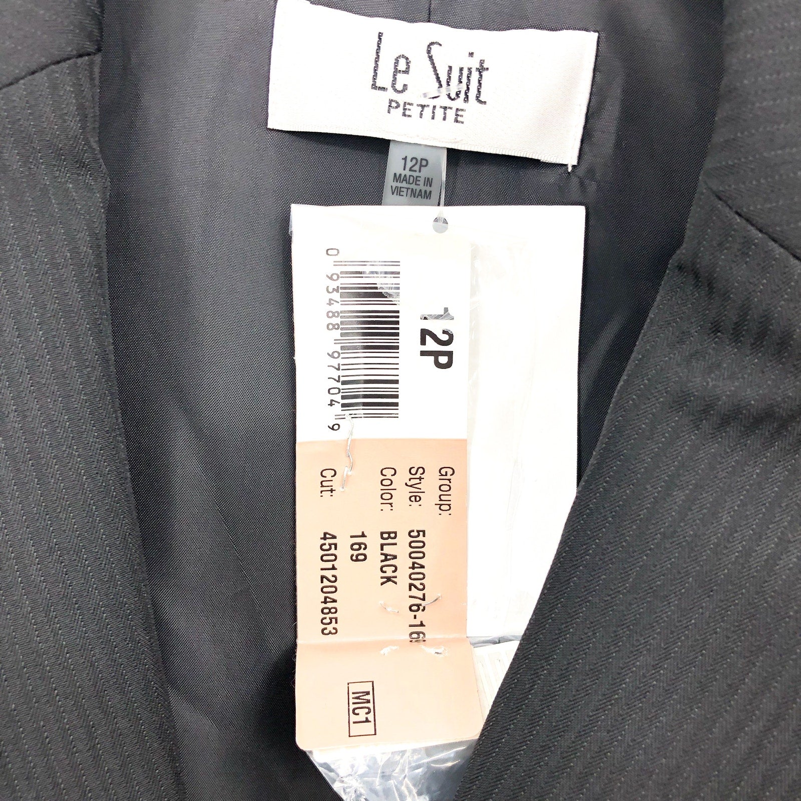 LE SUIT Women's Two Button Blazer Jacket 12 Petite Black Notch Lapel Collar NWT
