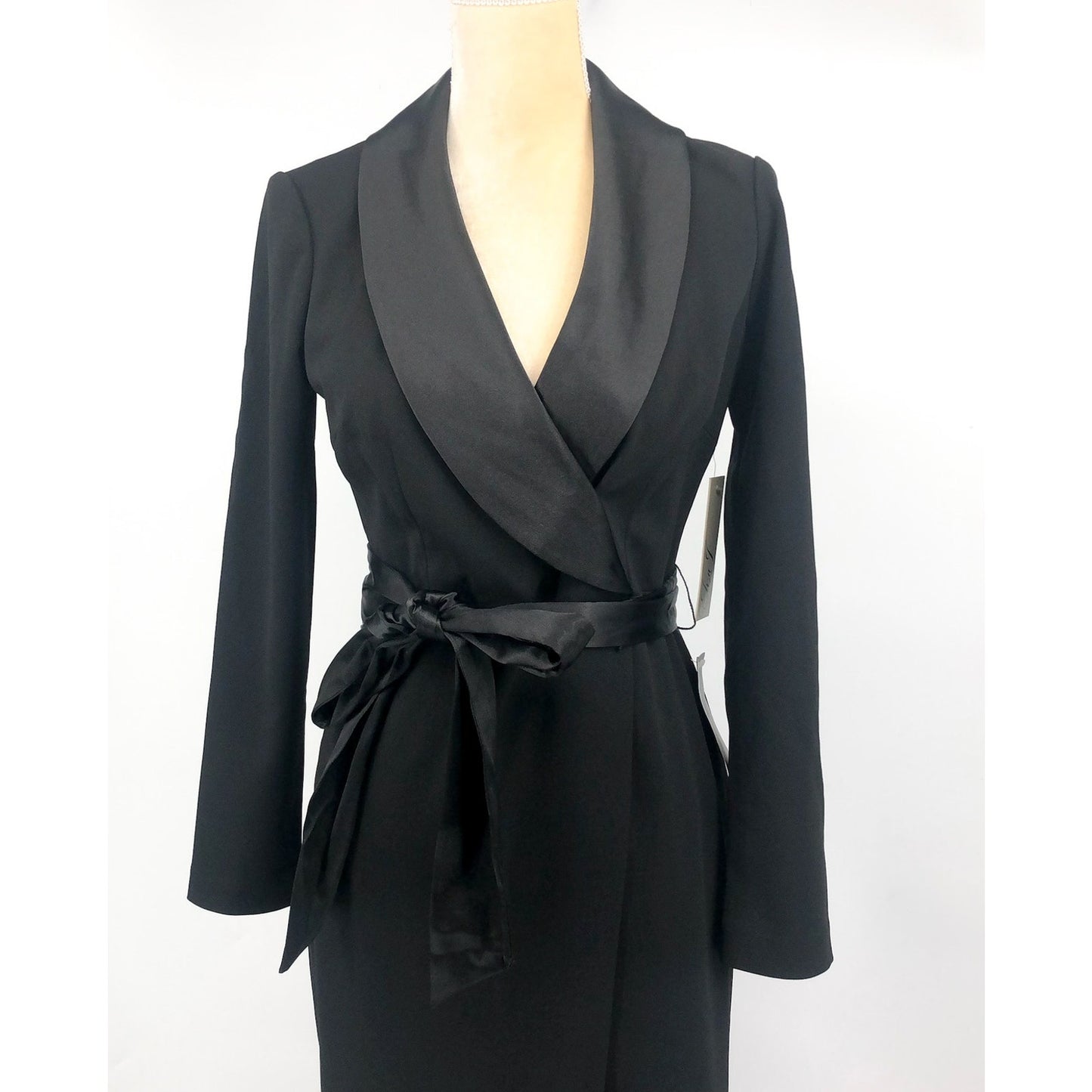 ELIZA J Womens Wrap Tuxedo Gown Size 4 Black Scuba Crepe Long Sleeve NWT