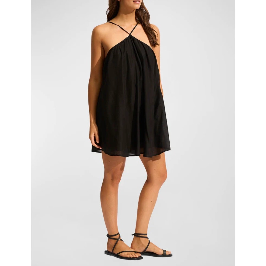 SEAFOLLY Womens Garden Party Fleur Halter Mini Dress Size US 6 Black A-Line NWT