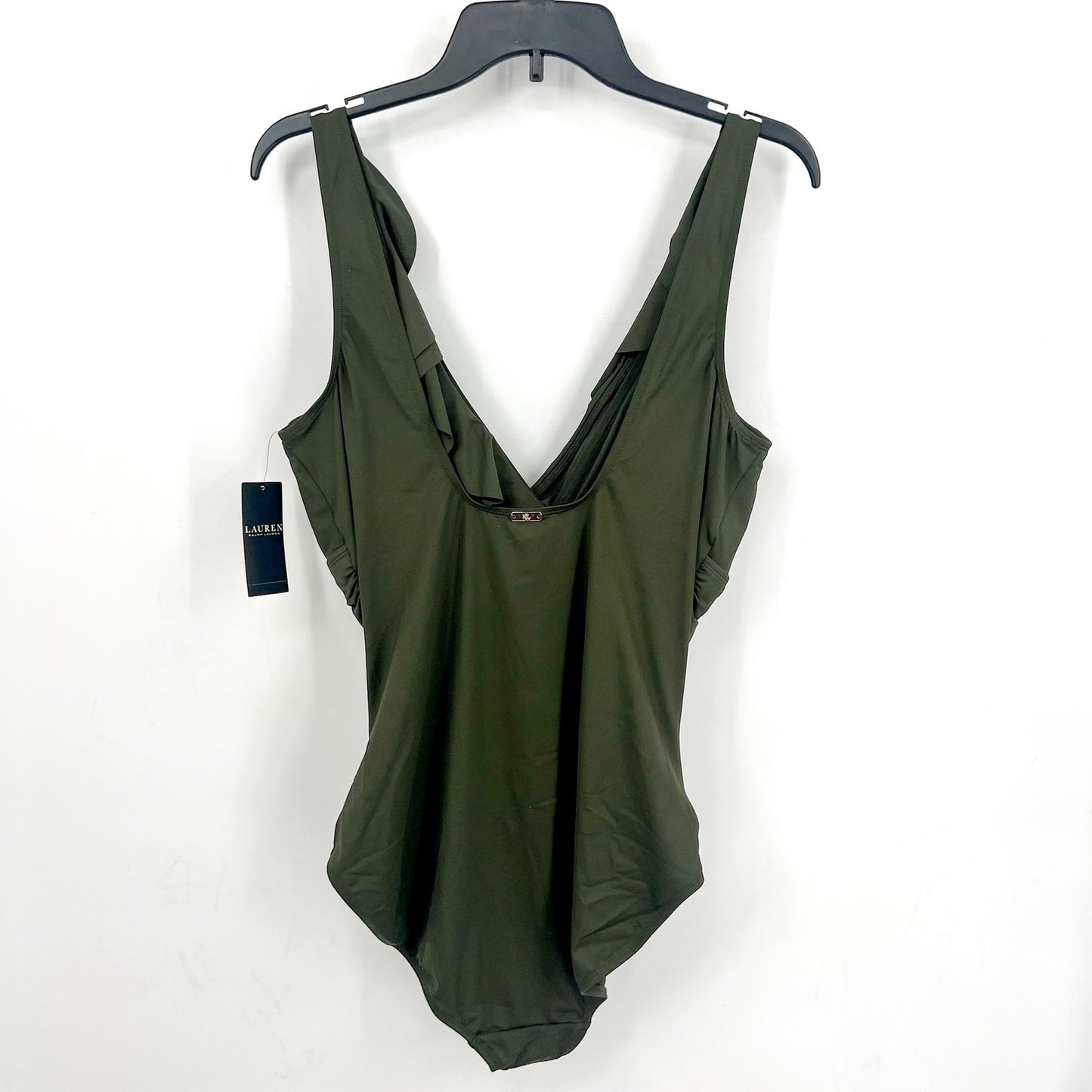 LAUREN RALPH LAUREN Beach Club Ruffle One Piece Swimsuit Size 16 Olive Green NWT