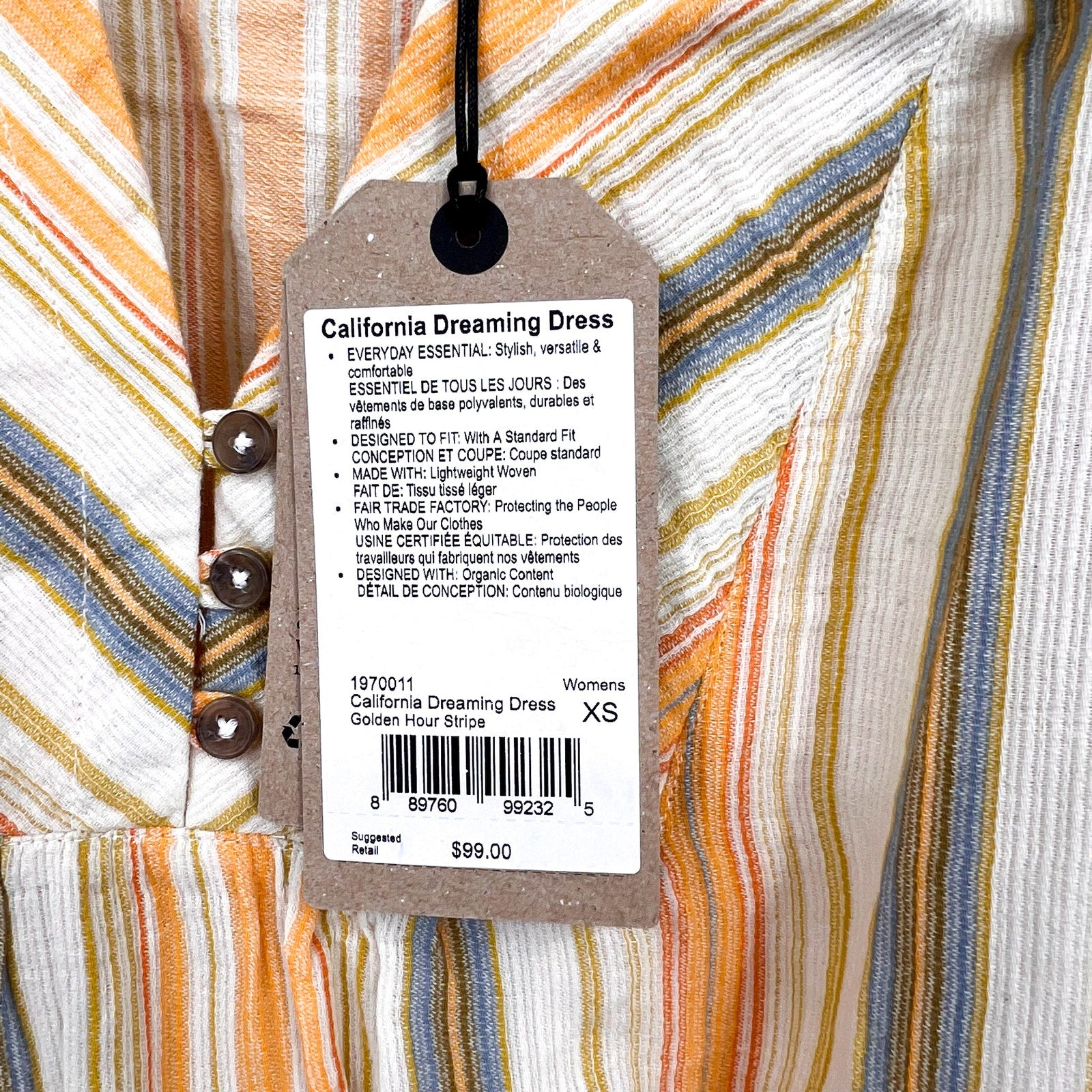 PRANA Women's California Dreaming Maxi Dress XS Golden Hour Stripe NWT