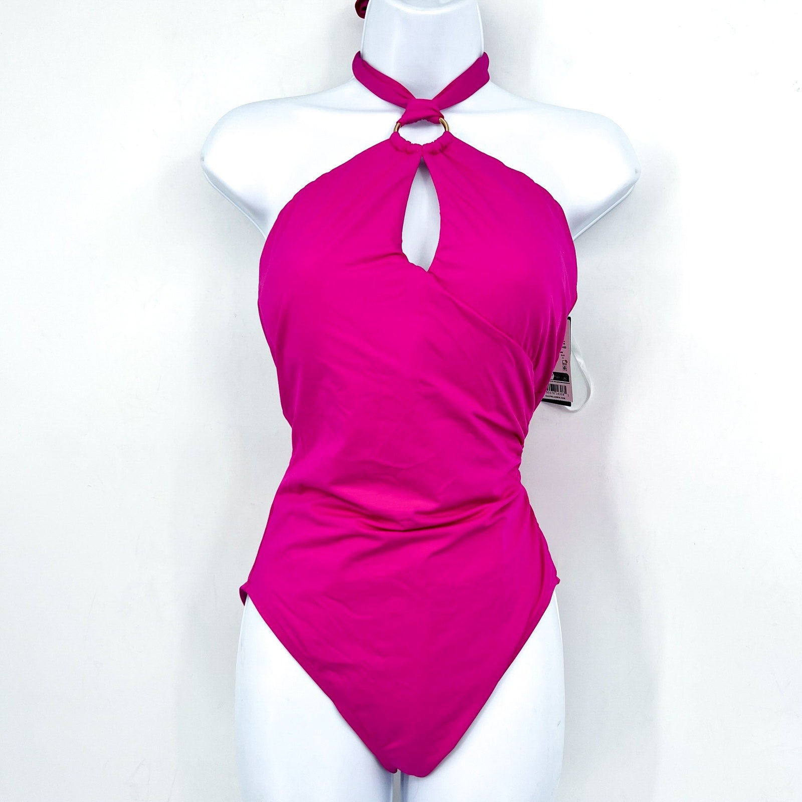 LAUREN RALPH LAUREN O-Ring One-Piece Swimsuit Size 14 Freesia Pink High-Neck NWT