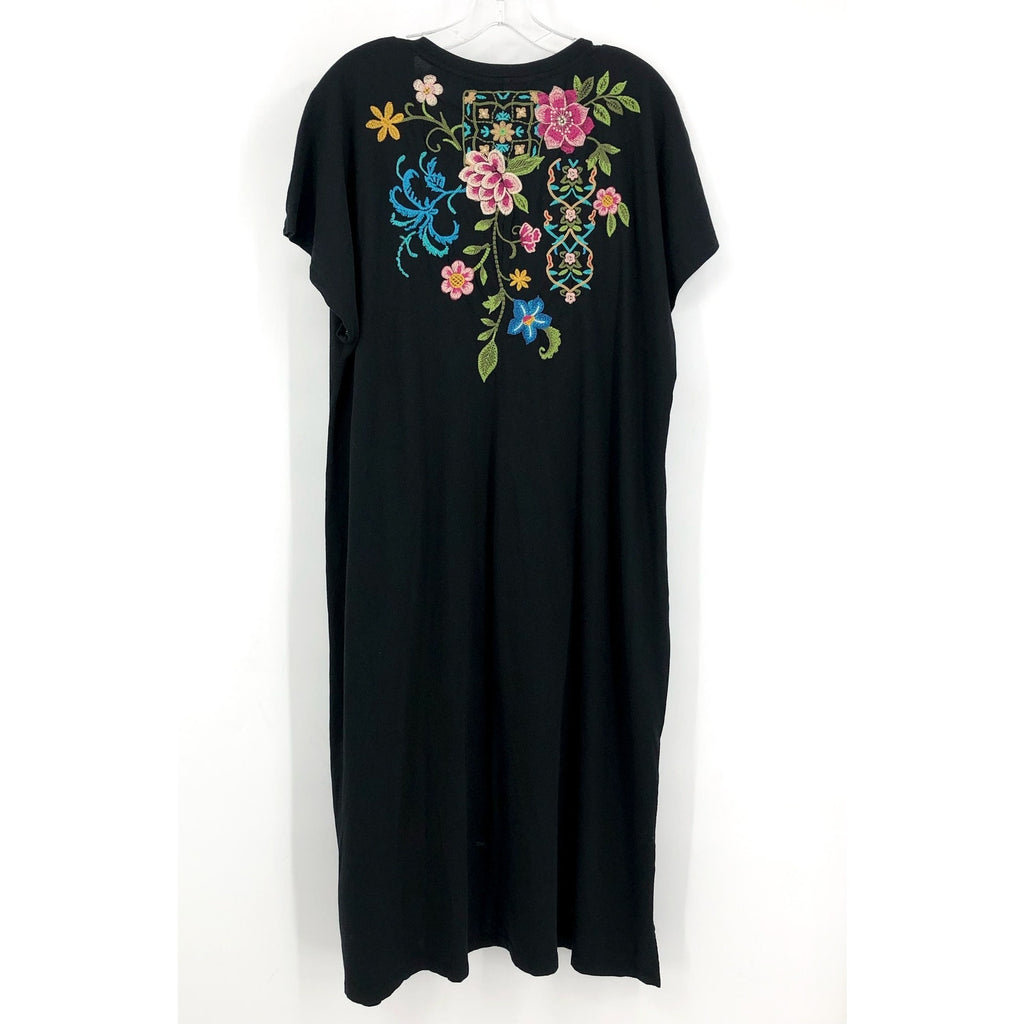 JOHNNY WAS Women's Sheri Relaxed Knit Dress 1X Black Embroidered Floral NWT