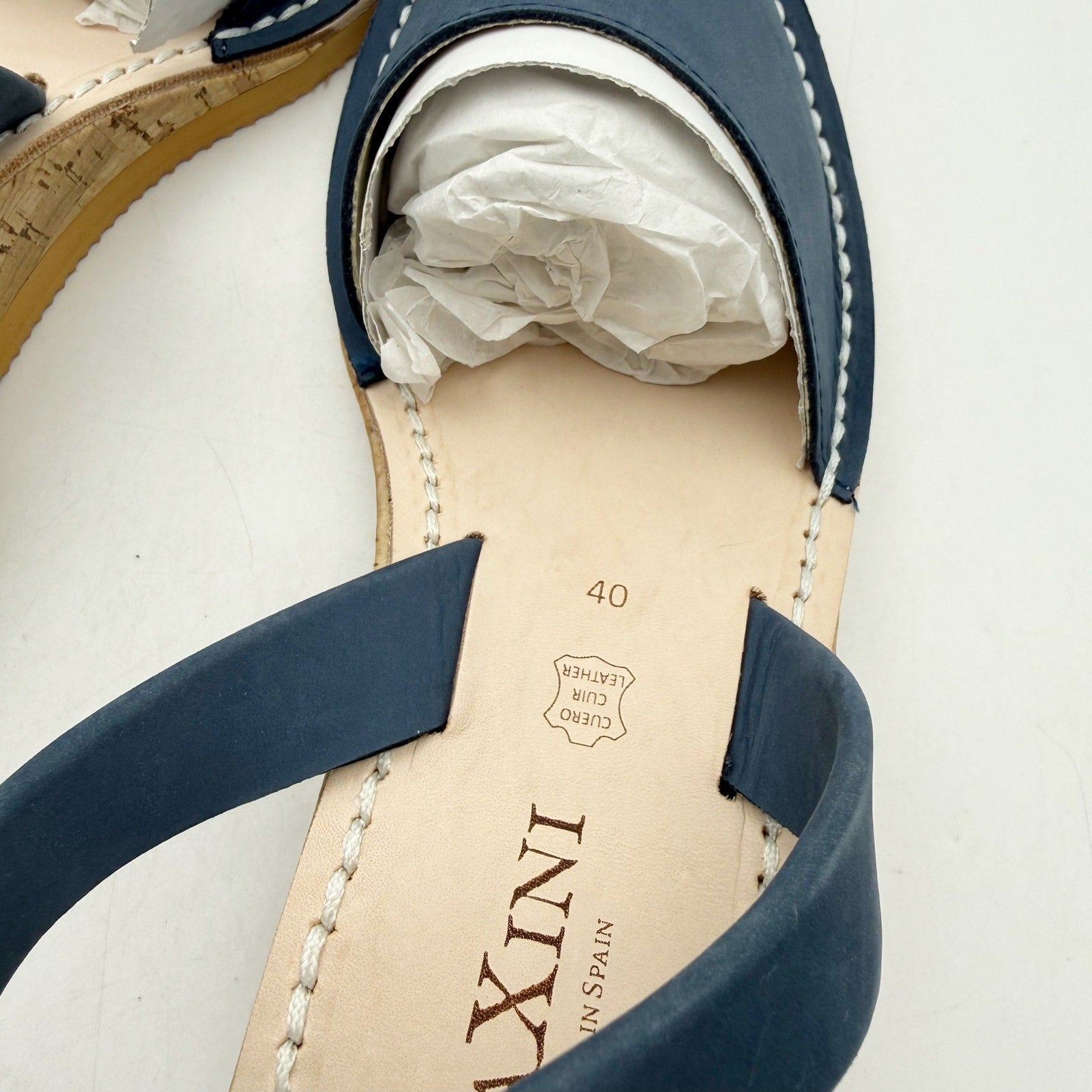 CalaXini Womens Cork Wedge Sandals EU 40 US 9.5-10 Navy Blue Suede NWOB