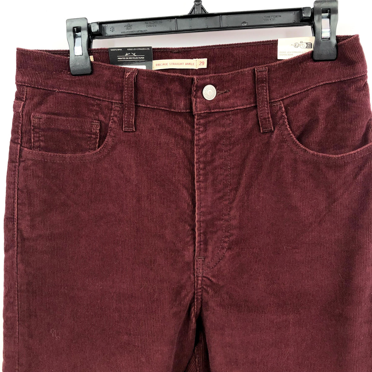 LEVI'S Women's Ribcage Straight Ankle Pants 29x27 US 8 Red Brown Corduroy NWT
