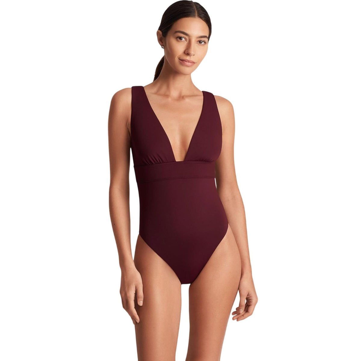 Lauren Ralph Lauren Sculpting V Neck One Piece Swimsuit 14 Claret Red NWT