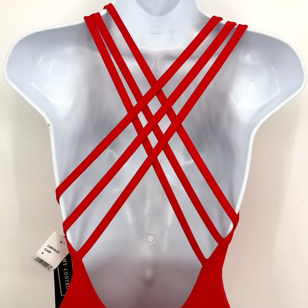 LA BLANCA Island Goddess One Piece Swimsuit Size 12 Cherry Red Cross Back NWT