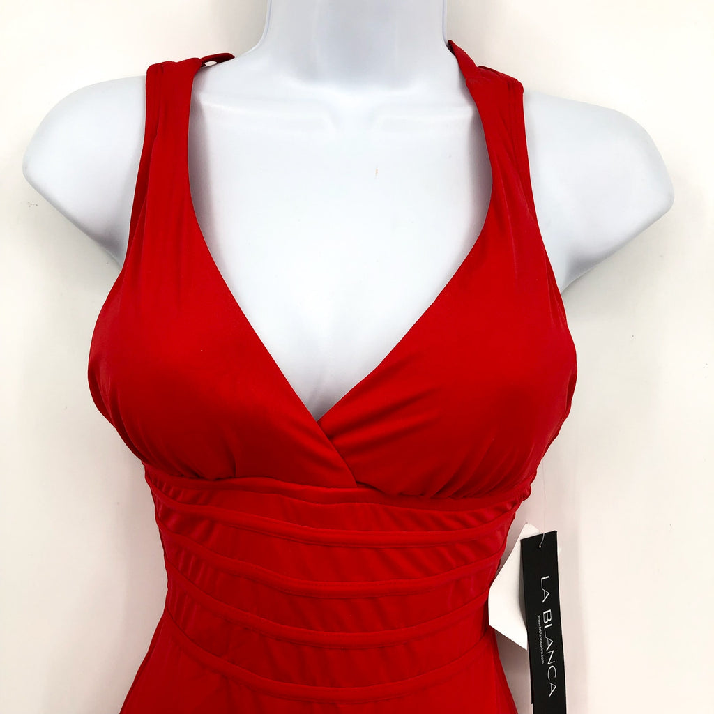 LA BLANCA Island Goddess One Piece Swimsuit Size 12 Cherry Red Cross Back NWT