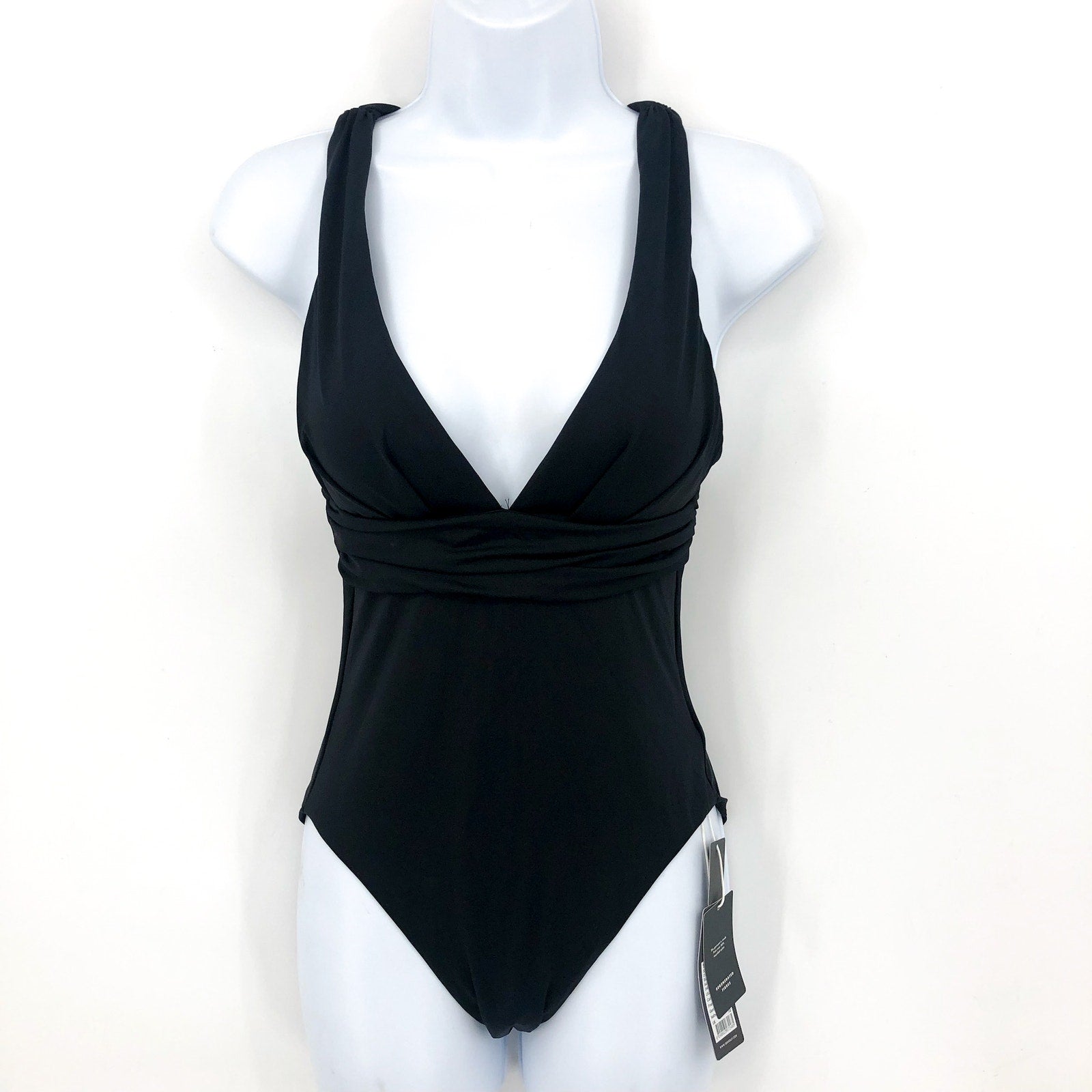 SEAFOLLY Collective Cross Back One Piece Swimsuit Size 6 Black Deep V Neck NWT