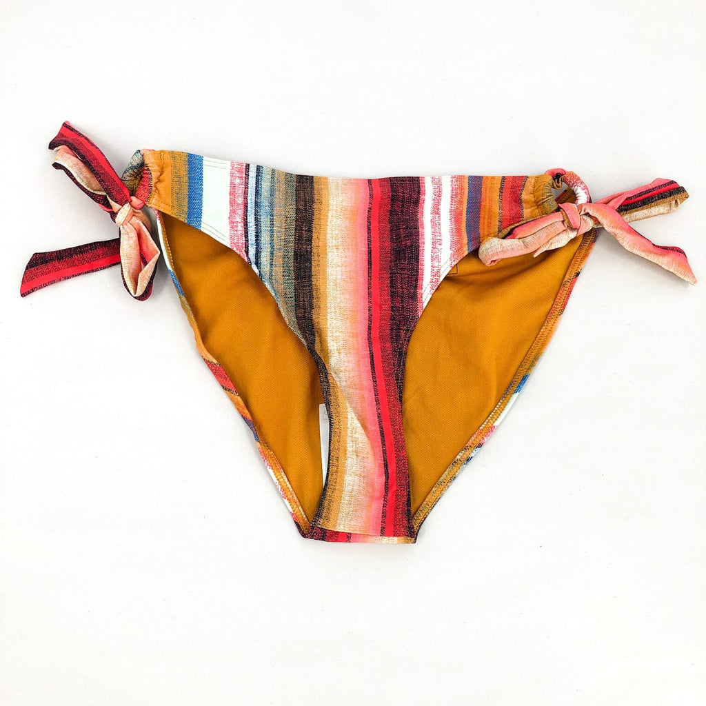 PRANA Women's Atalia Bikini Bottom XS Gold Baja Stripe Side Tie Swim NWT