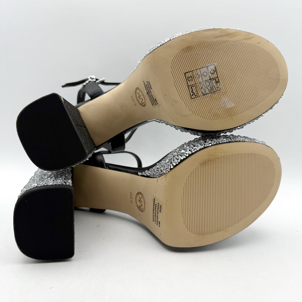 Michael Kors Women Laci Platform Heel Sandal 9.5 Black Leather Embellished NWOB