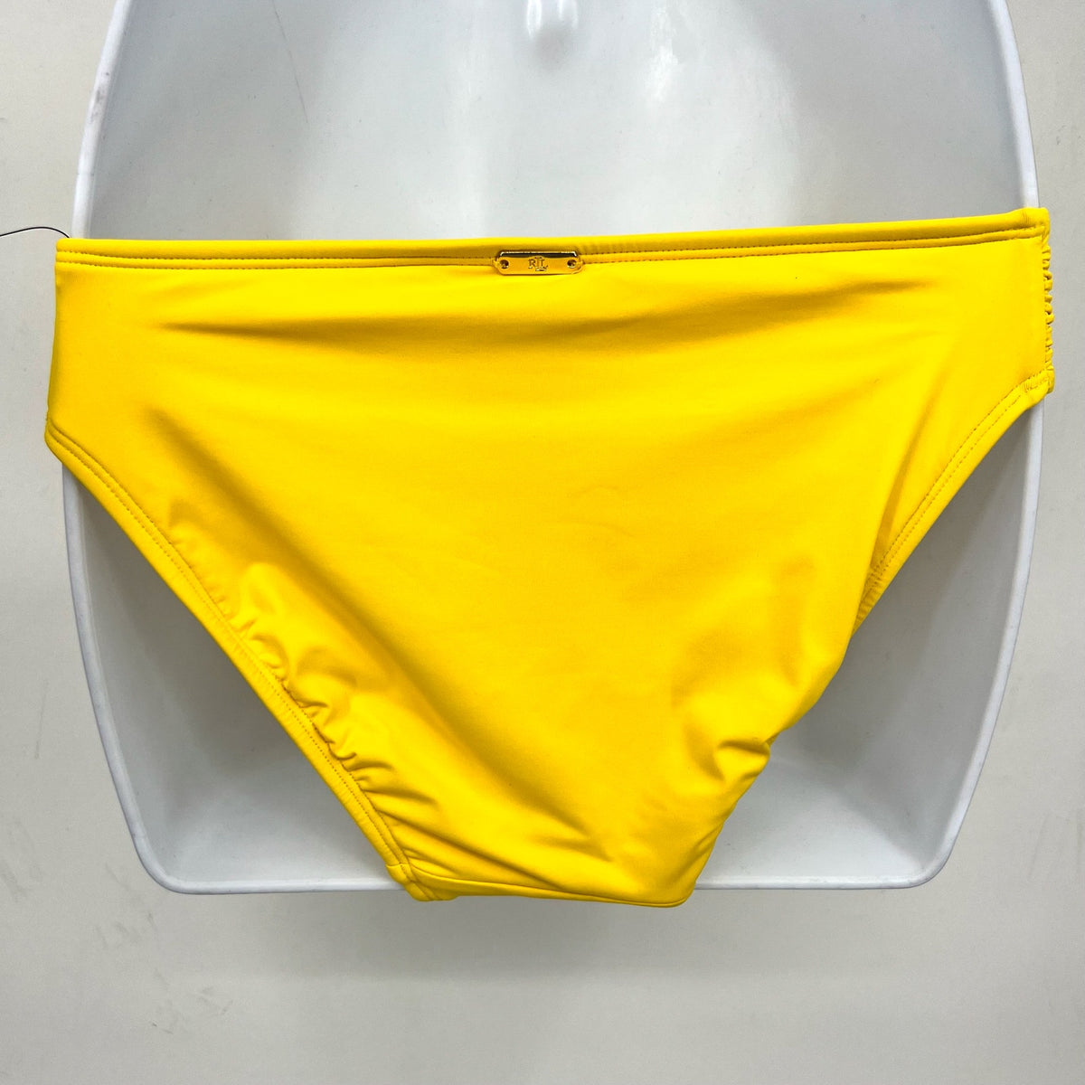 LAUREN RALPH LAUREN Shirred Hipster Bikini Bottom Size 4 Yellow Beach Club NWT