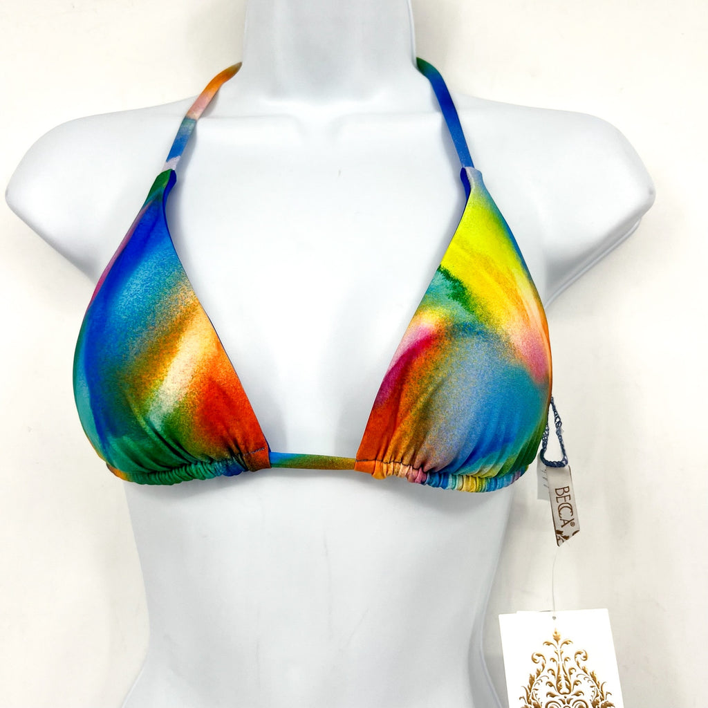 BECCA Paper Mache Cheryl Reversible Triangle Bikini Top Small Rainbow Blue NWT
