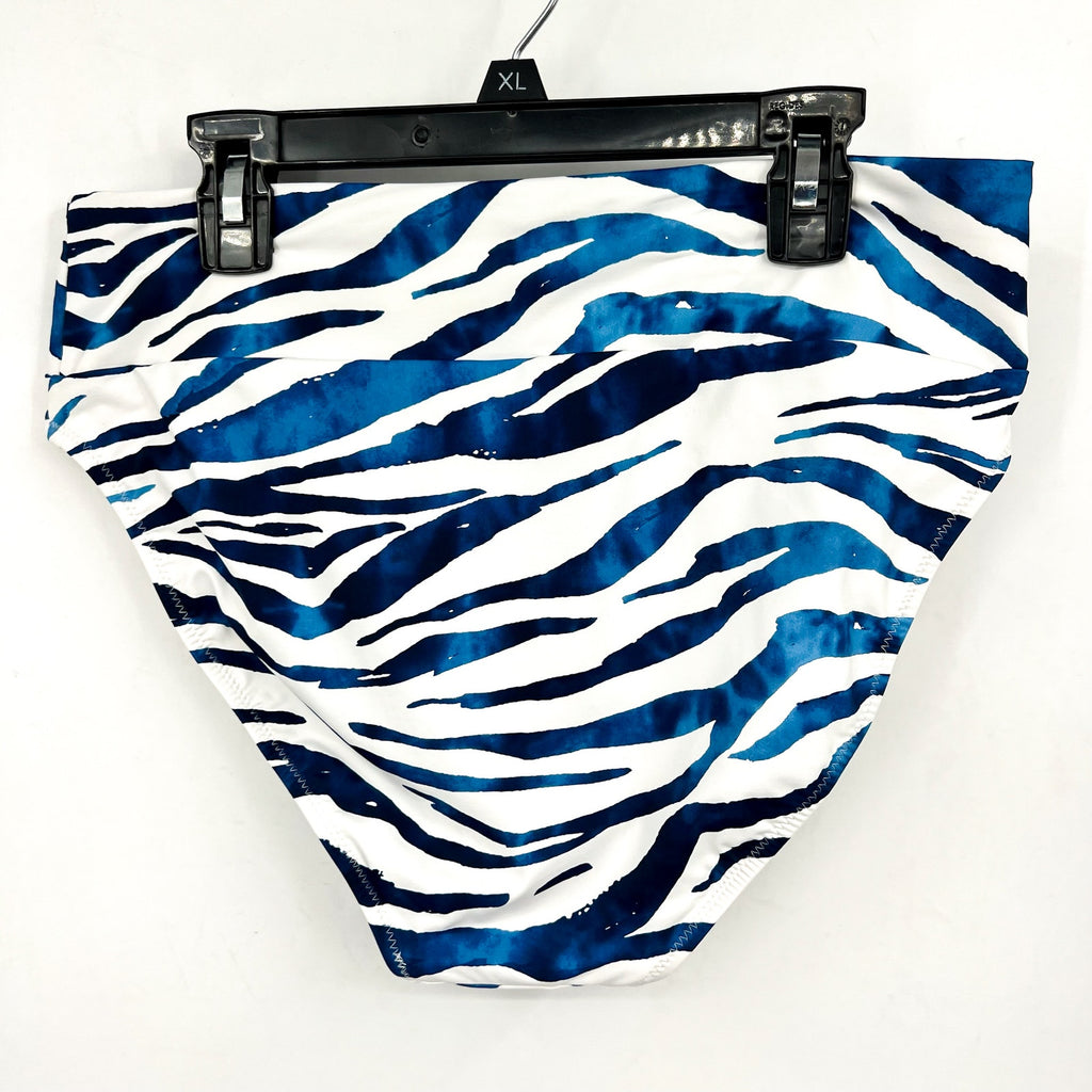 TOMMY BAHAMA Palm Modern Zanzebra High-Waist Bikini Bottom Large Banff Blue NWT