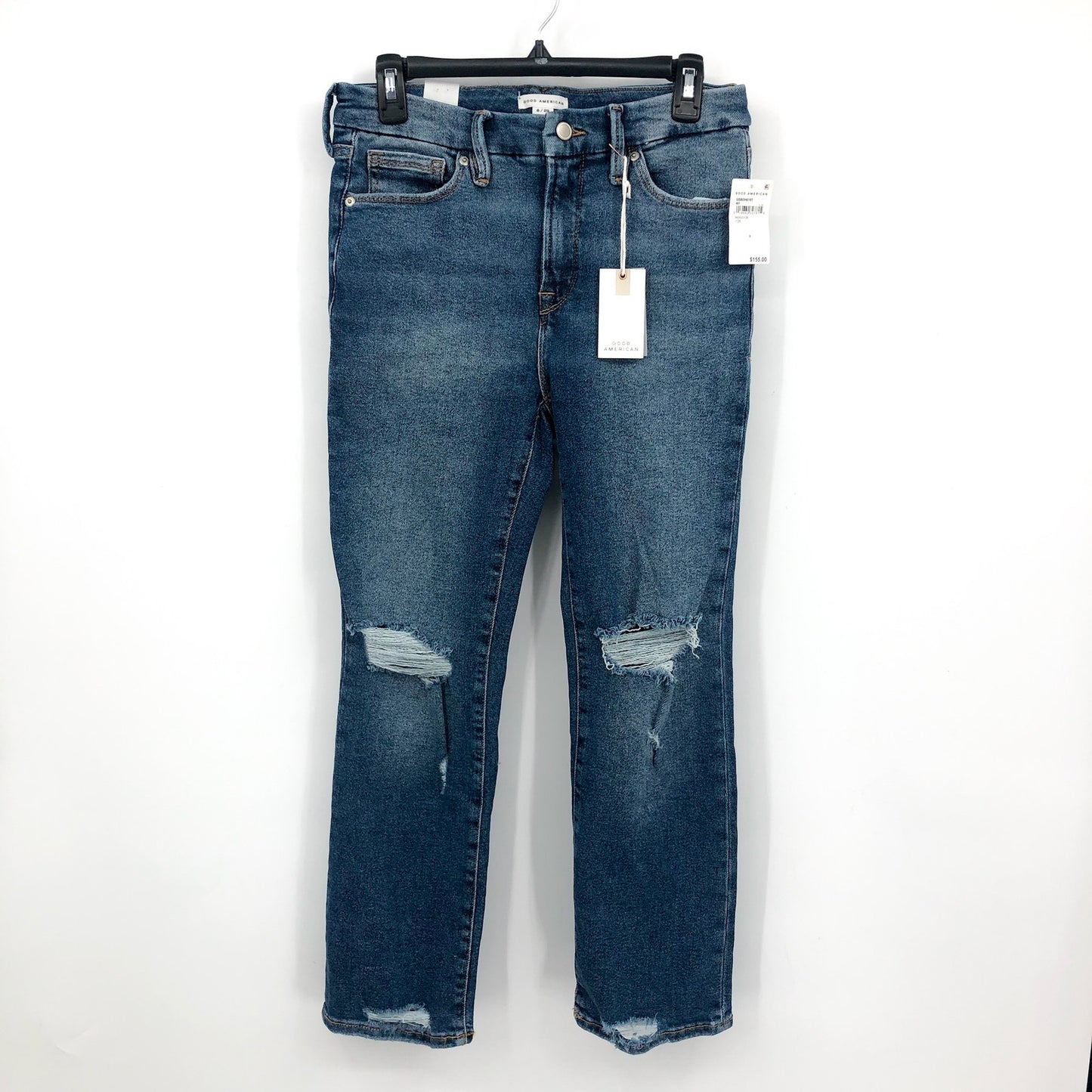 GOOD AMERICAN Good Straight Ripped Ankle Jeans Indigo Blue Size 29 US 8