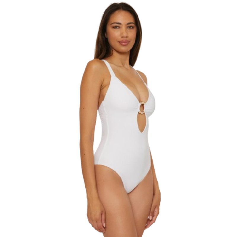 BECCA Women's Marble Canyon Ring One-Piece Swimsuit Large White V Neck NWT