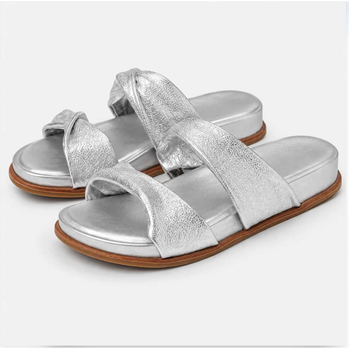 Sofft Womens Ainsworth Slide Sandals Size 7 Silver Metallic Leather NWOB