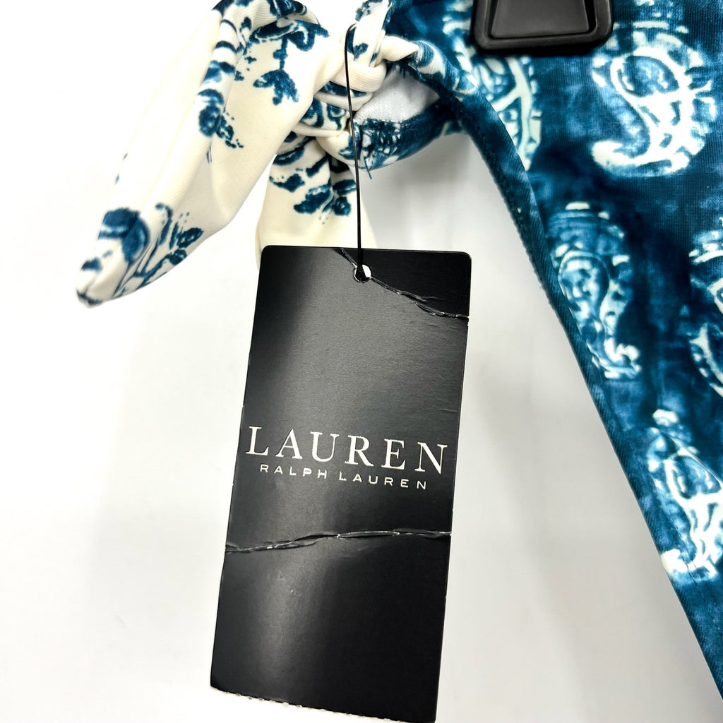 LAUREN RALPH LAUREN Hipster Bikini Bottom Size 10 Blue Print Side-Tie NWT