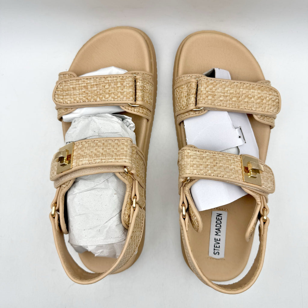 Steve Madden Womens Mona Sandals Size 9.5 M Tan Brown Raffia NIB