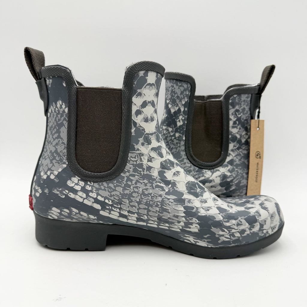Chooka Womens Eastlake Chelsea Rain Ankle Boot Size 6 Grey Snake Waterproof NWT