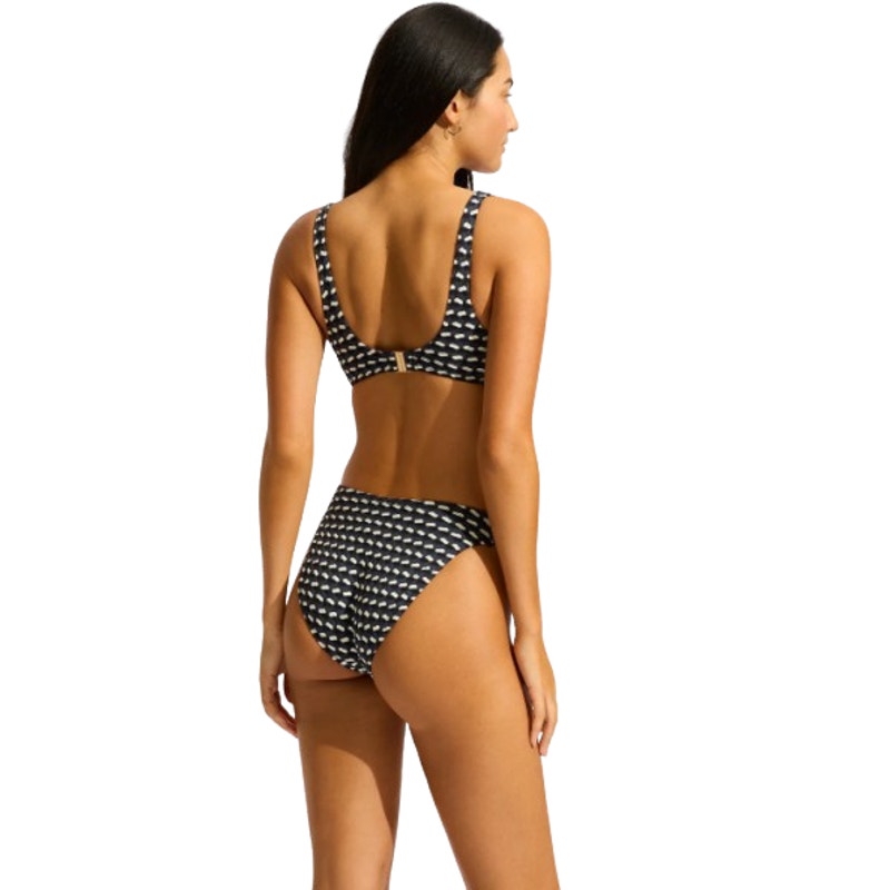 SEAFOLLY Women's Mala Ring Front Tank Bikini Top Size 6  Black Printed NWT