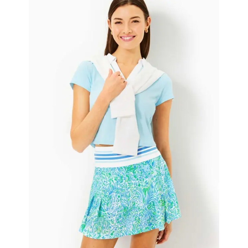 LILLY PULITZER Womens Luxletic Yvonne Skort Large Hydra Blue Dandy Lions NWOT