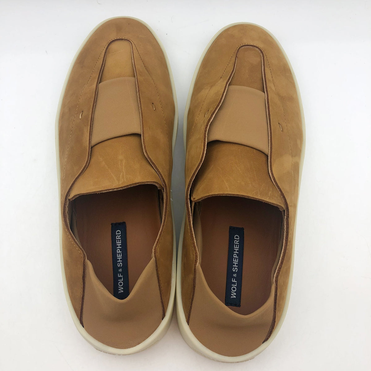Wolf & Shepherd Mens 7.5 Womens 9 Cruise Ace Slip On Sneakers Tan Leather NIB