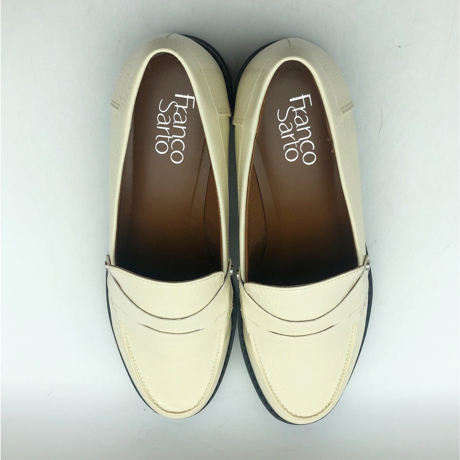 Franco Sarto Womens Cassandra Loafers US 9.5 Cream White Patent Leather NIB