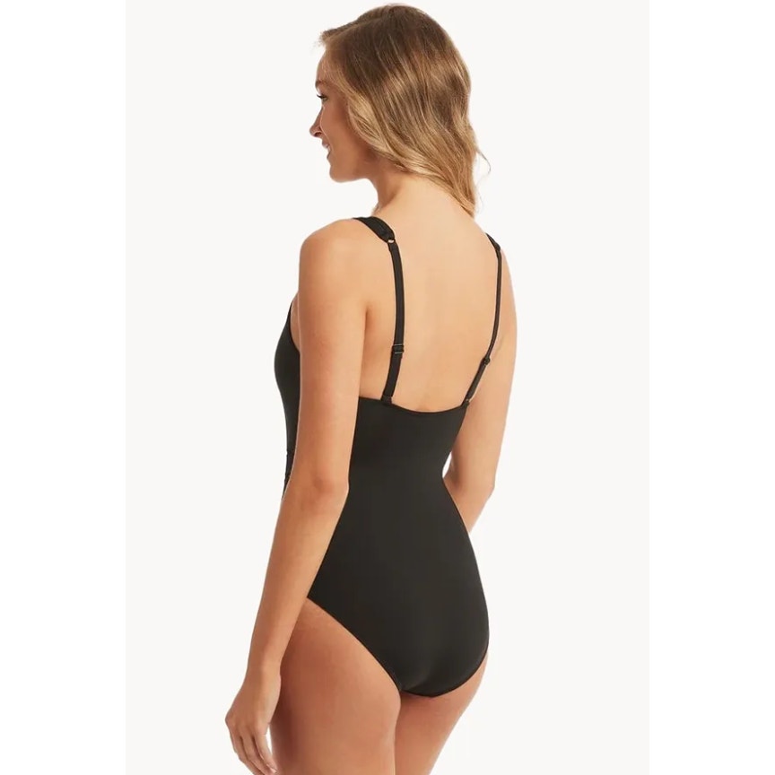 SEA LEVEL SWIM Women's One Piece Swimsuit US 6 Black Multi-fit Waisted NWT
