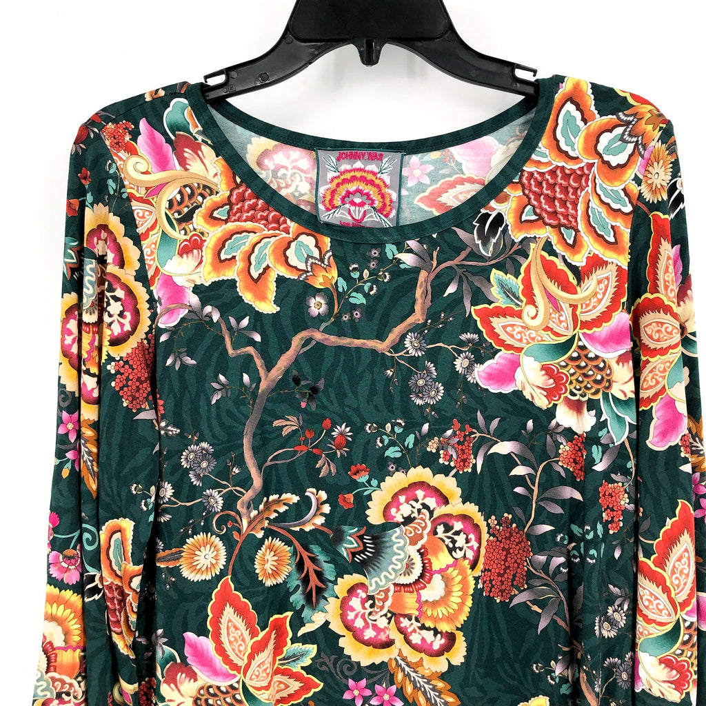 JOHNNY WAS The Janie Favorite Puff Sleeve Knit Tee Medium Green/Multi NWT