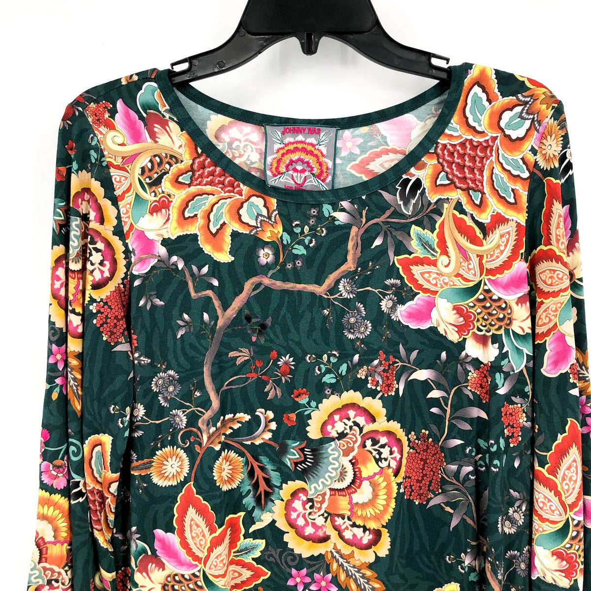 JOHNNY WAS The Janie Favorite Puff Sleeve Knit Tee Medium Green/Multi NWT