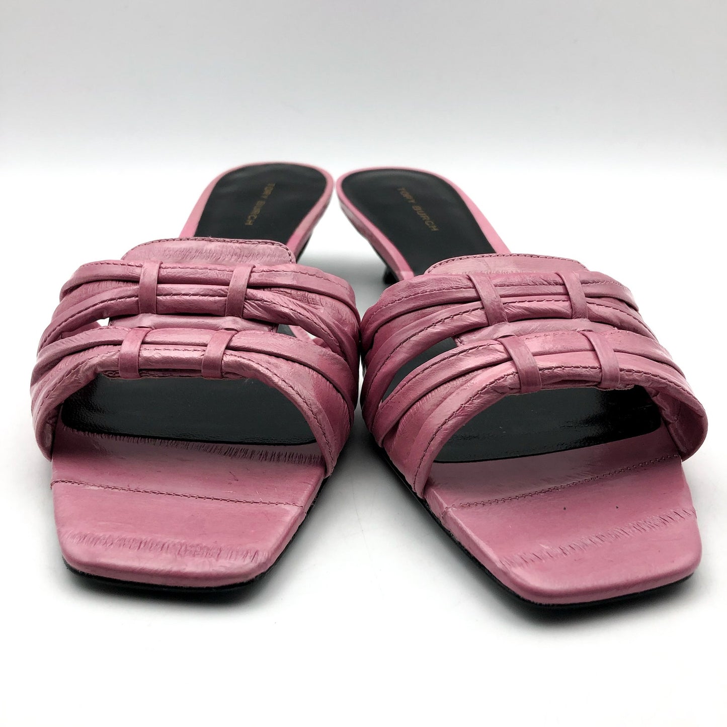 Tory Burch Womens 35mm Ruched Slide Sandals US 7.5 M Pink Bubblegum Leather NIB