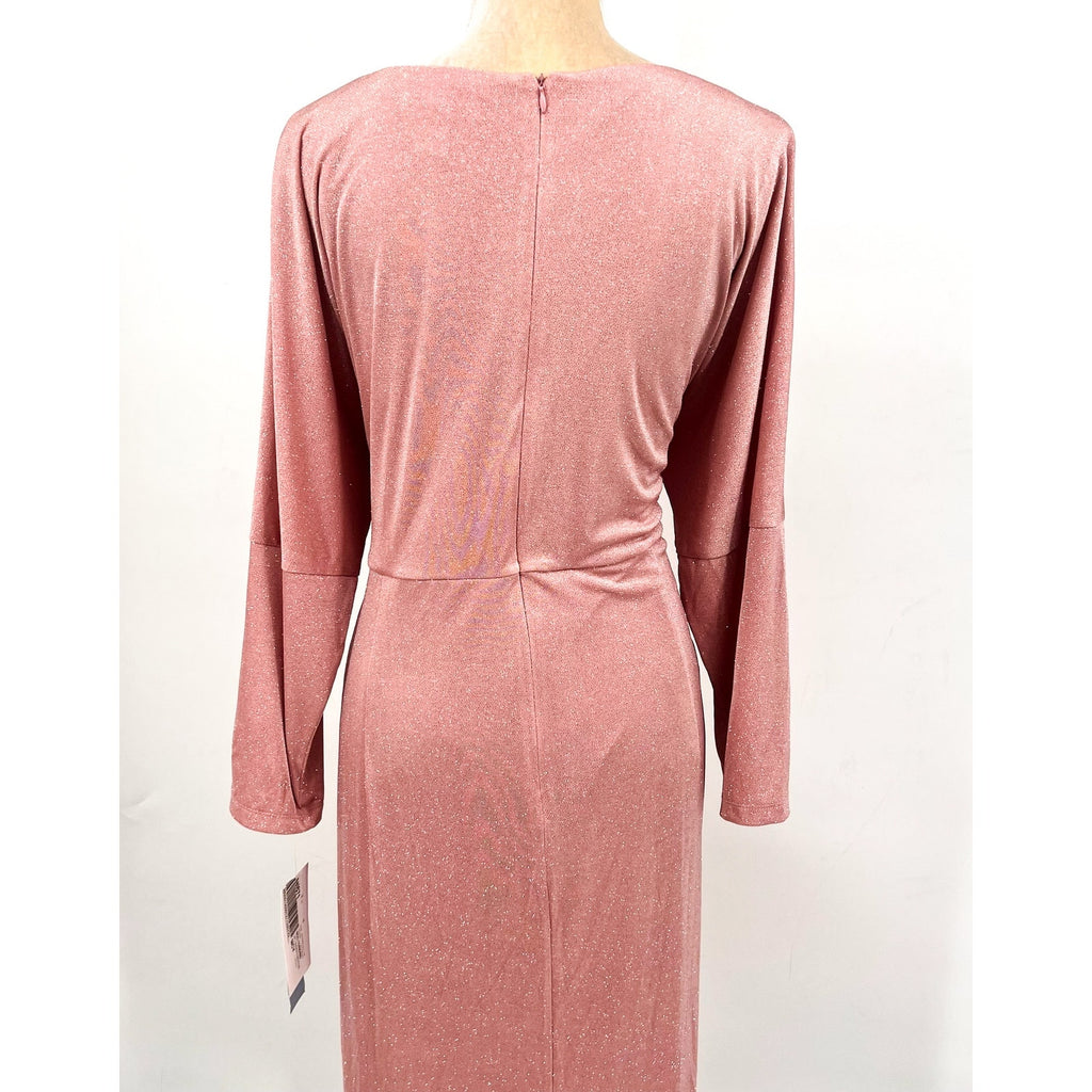 LONDON TIMES Women's Criss Cross Waist Dress 20W Pink Sparkle 3/4 Sleeve NWT