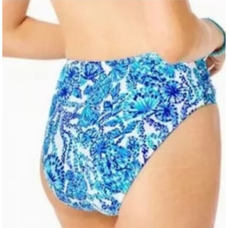 LILLY PULITZER Yarrow High-Waisted Bikini Bottom Size 2 Blue Turquoise Oasis NWT