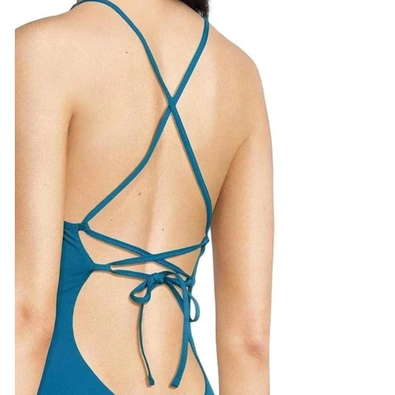 BECCA Women's Harmonia Clare Plunge One Piece Swimsuit Medium Lagoon Blue NWT