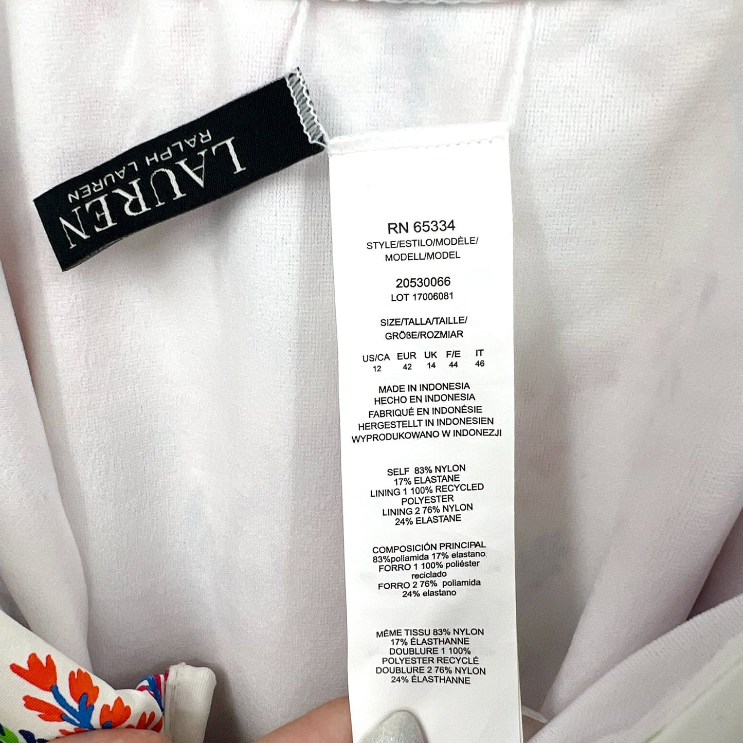 LAUREN RALPH LAUREN Fleurette One Piece Swimsuit 12 White Multi VWire NWT