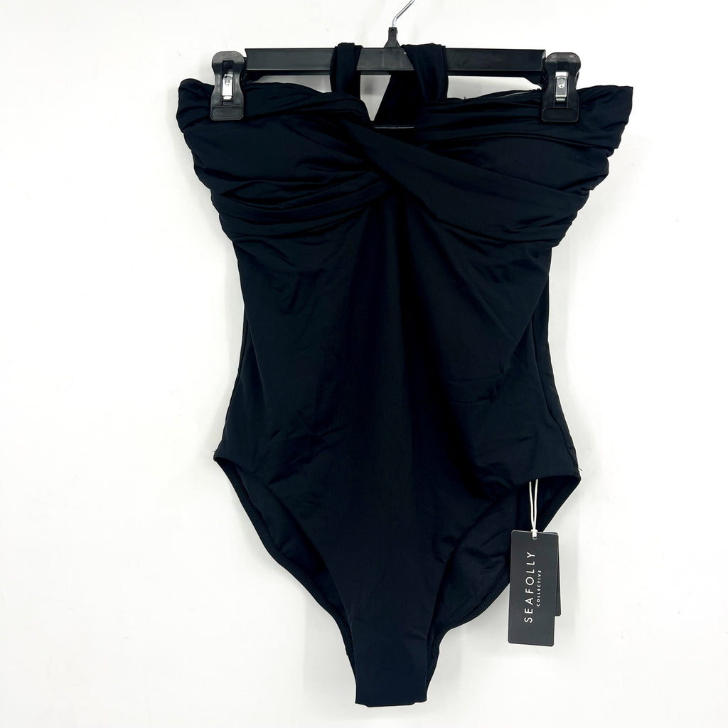 SEAFOLLY Women's Halter Bandeau One Piece Swimsuit Size 4 Black Twist Front NWT