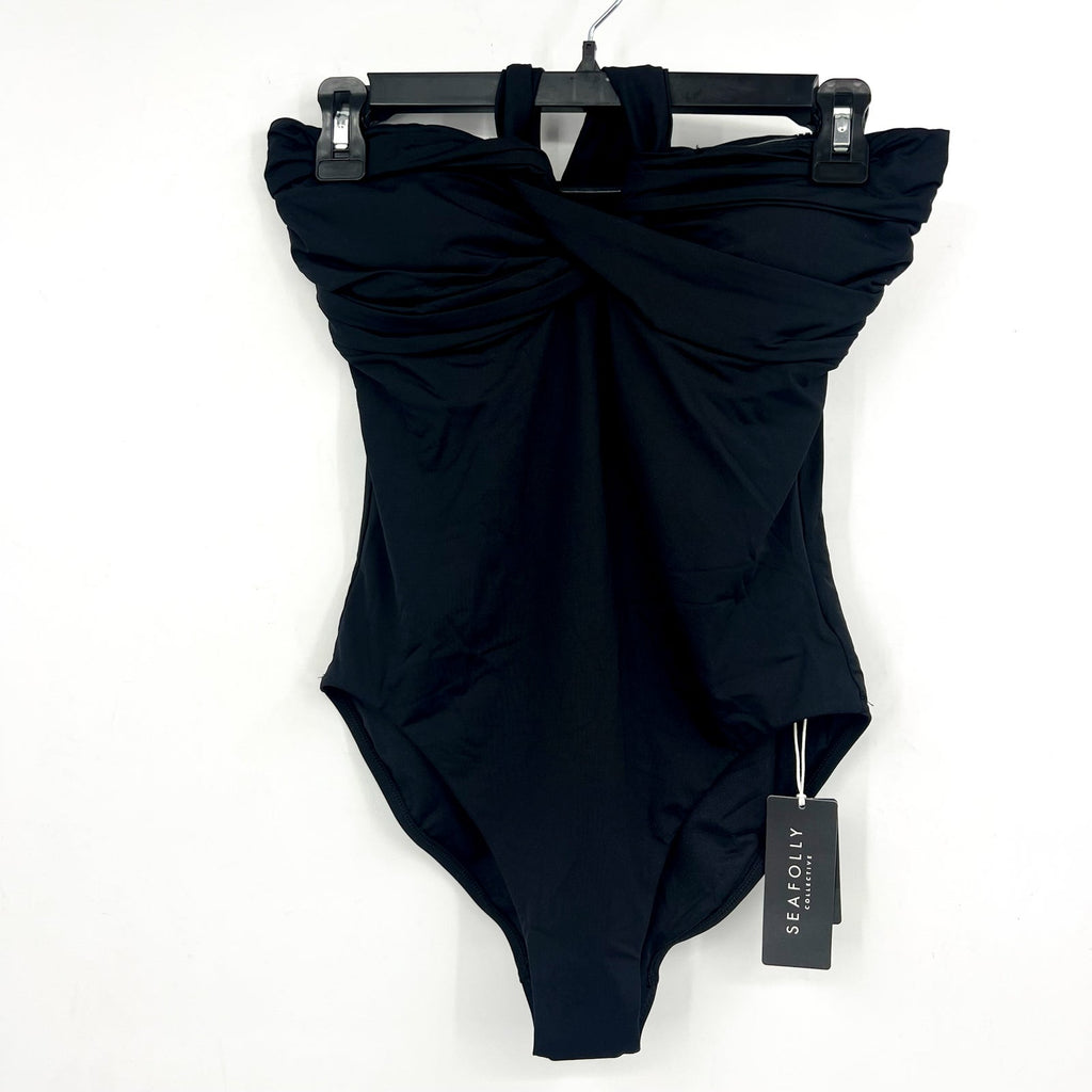 SEAFOLLY Women's Halter Bandeau One Piece Swimsuit Size 4 Black Twist Front NWT