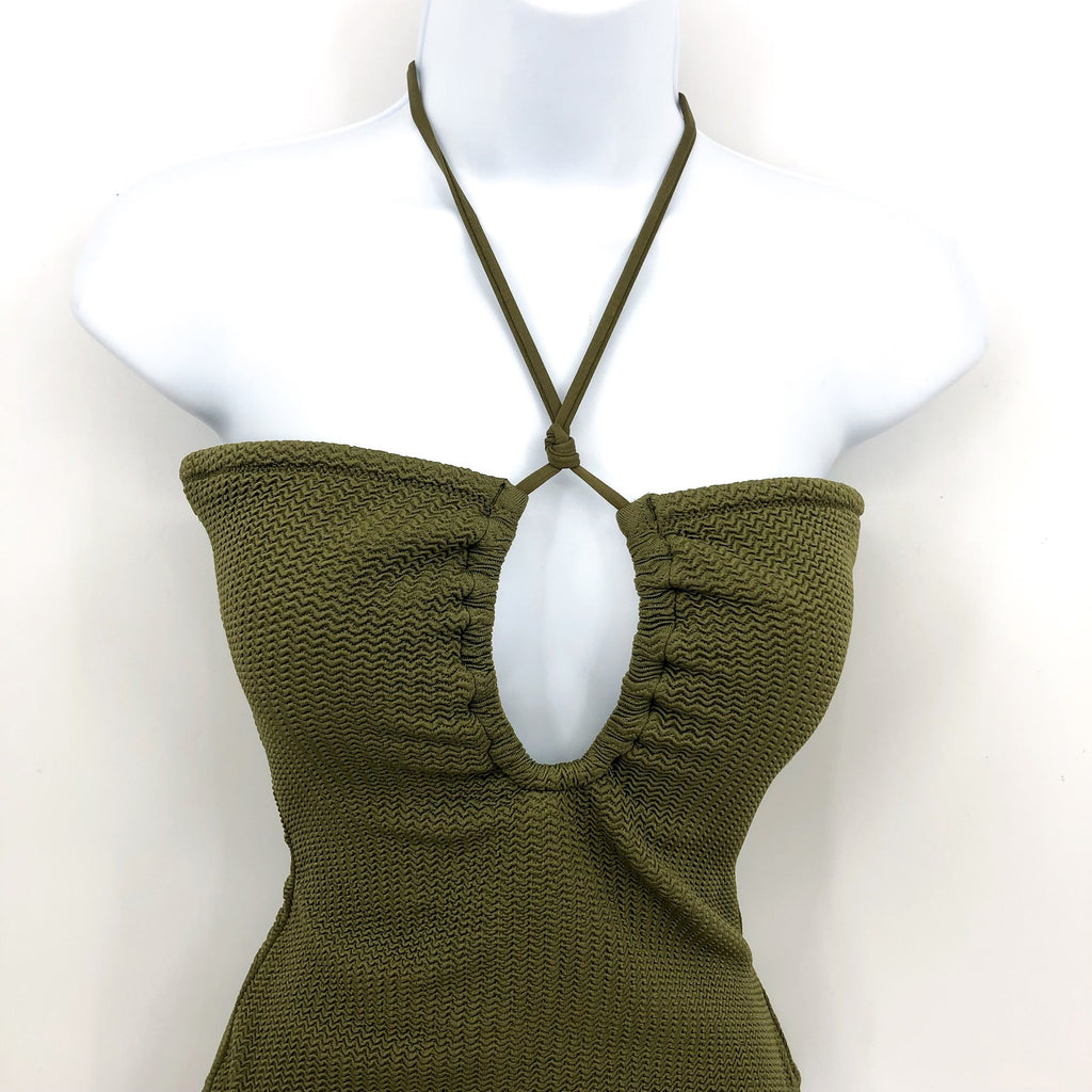 SEAFOLLY Sea Dive Bandeau Maillot One Piece Swimsuit US 8 Green Khaki NWT