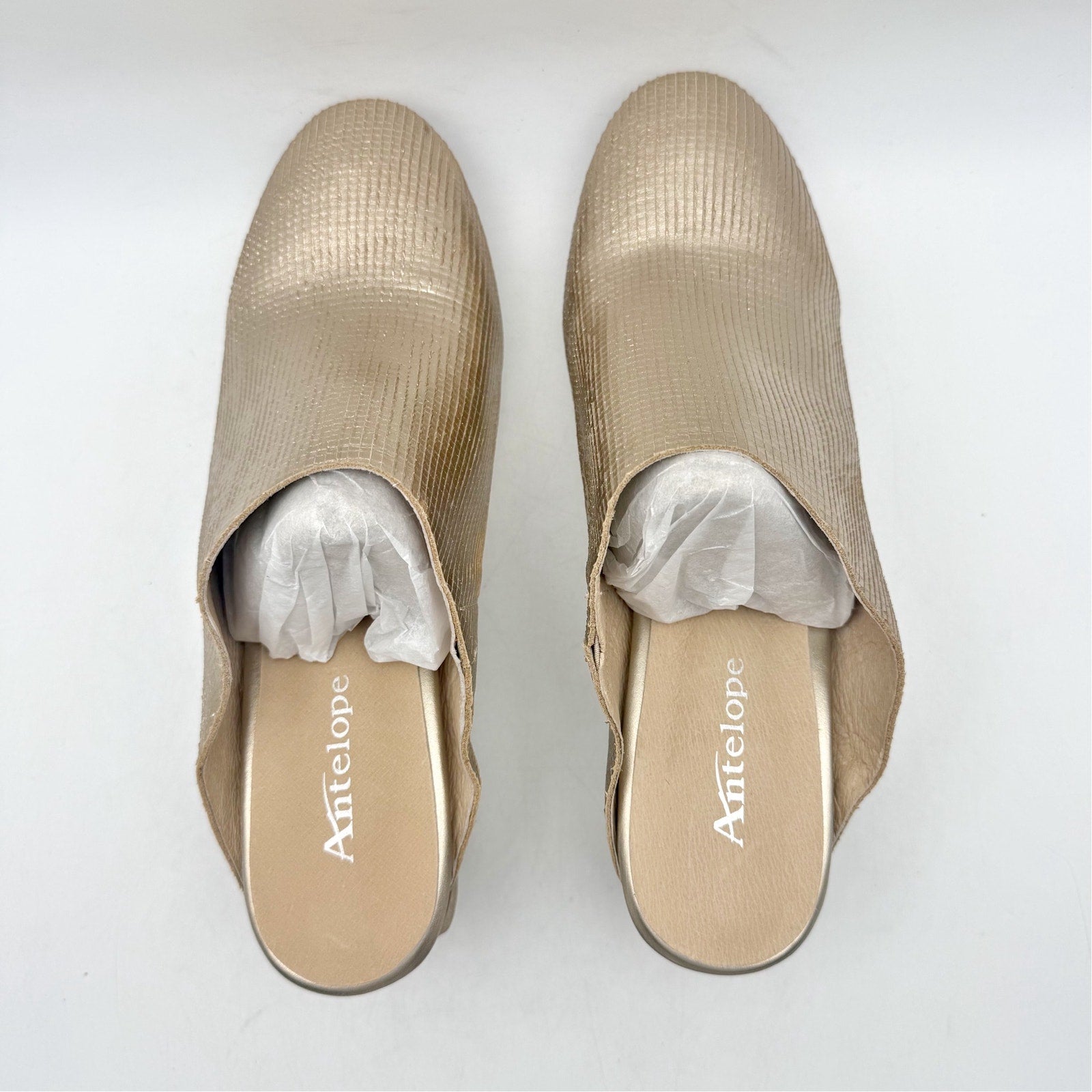 Antelope Womens Penni Mule Heels EU 41 US 10-10.5 Gold Leather NWOB