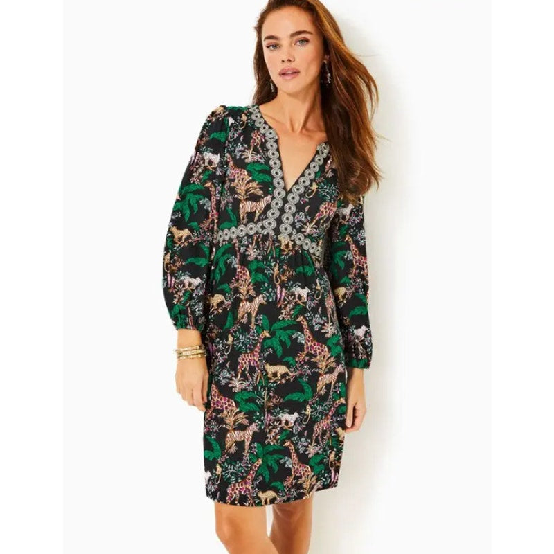 LILLY PULITZER Wexlee Dress Size 2 Green Dancing In The Moonlight 3/4 Sleeve NWT