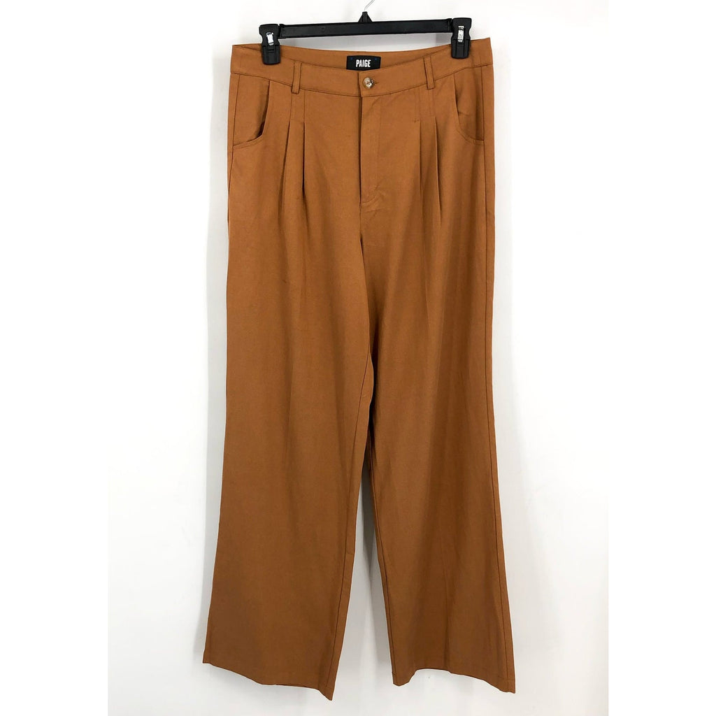PAIGE Women's Merano Pleated Wide Leg Pants Size 10 Golden Tan Trousers NWOT