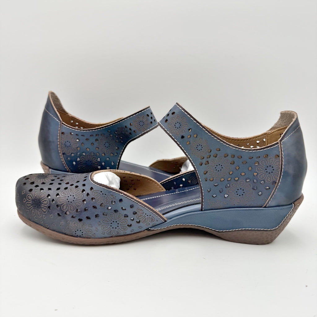 L'Artiste Womens Americana Sandals EU 41 US 9.5-10 Navy Blue Leather NIB