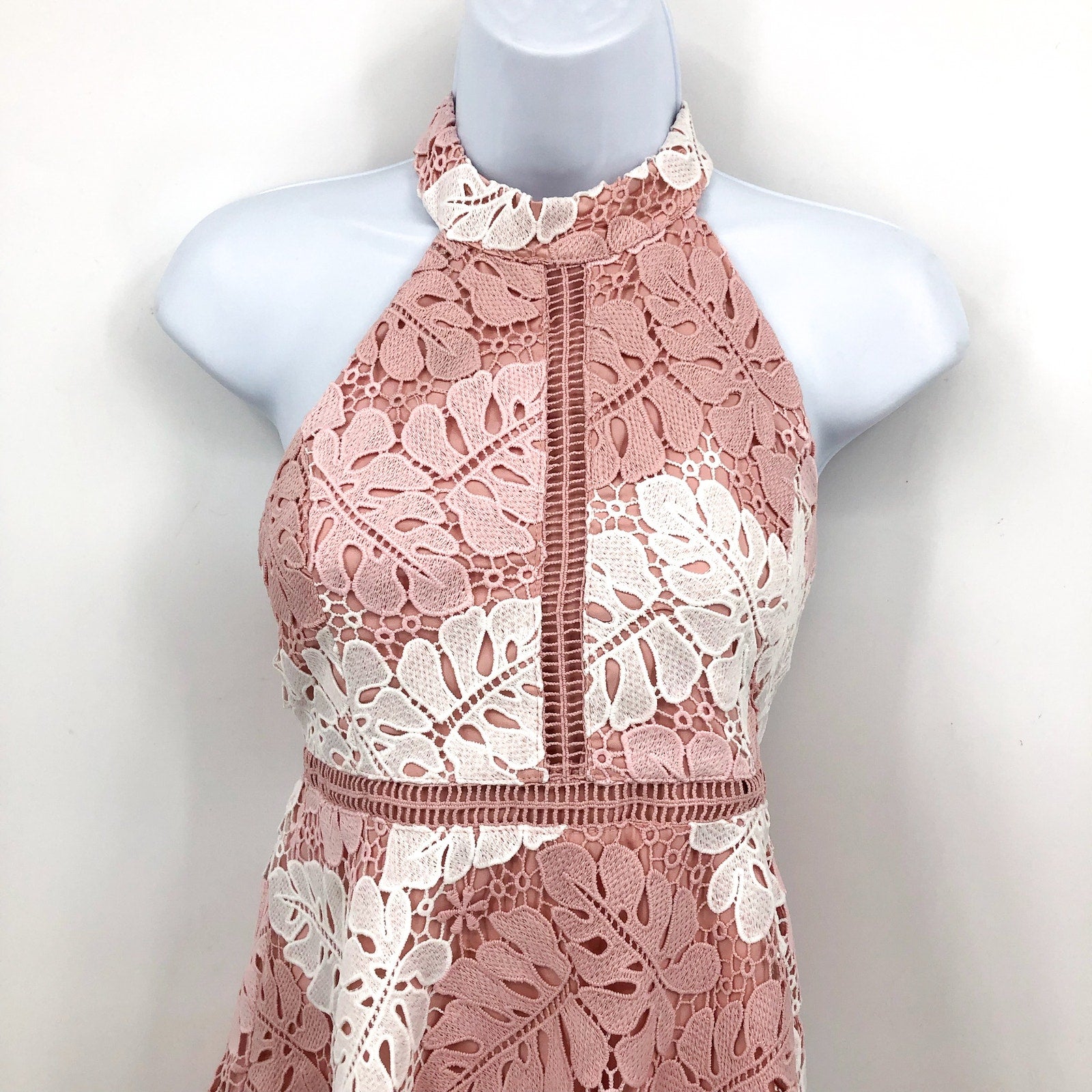 BARDOT JUNIOR Gemma Lace Halter Dress Girls Size 16 Pink White Two Tone NWT