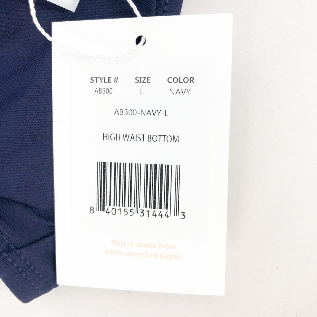 ANDIE SWIM The High Waisted Bikini Bottom Large Navy Blue Full Coverage Swim NWT