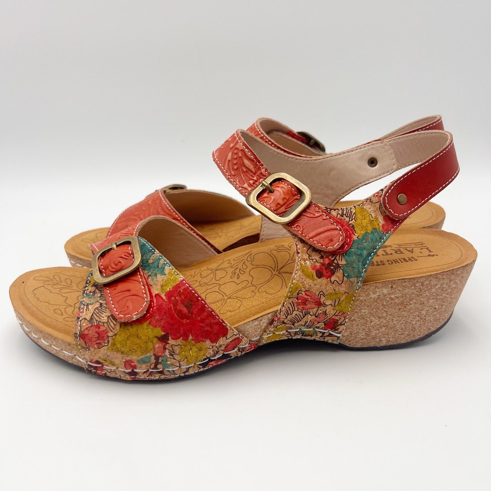L'Artiste Womens Osuna Wedge Sandals EU 42 US 11 Red Leather NIB